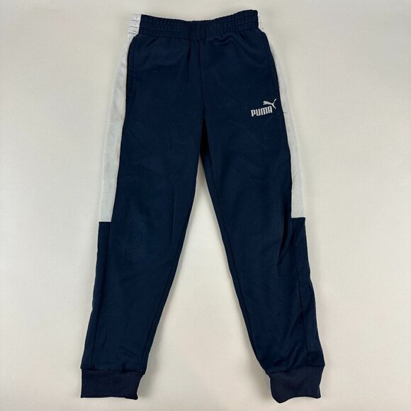 Puma Jogger Pants Boys Small 7/8 Blue White Pockets - Picture 1 of 10